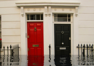 Doors partially underwater after floods 